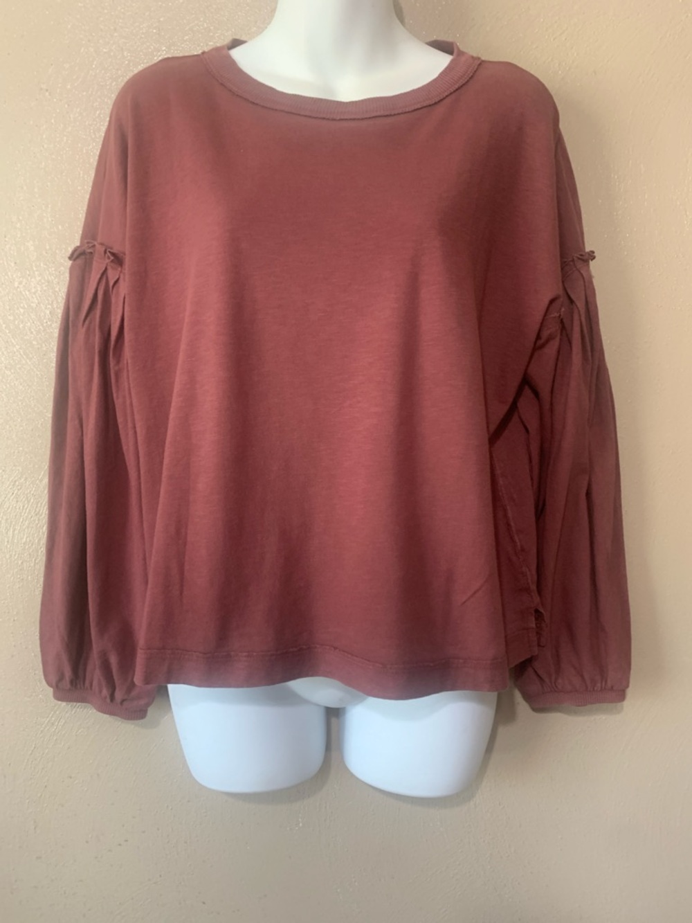 aerie size XS Mauve Pleated Balloon Sleeve Cropped Top